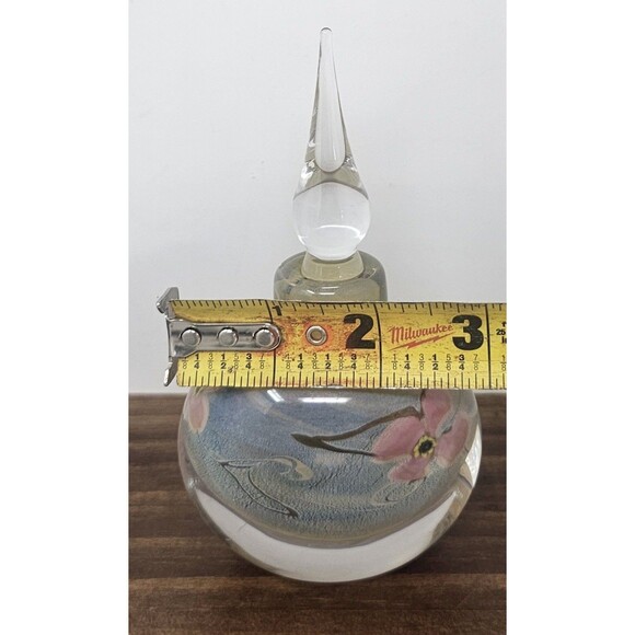 Vintage Vandermark Blue Art Glass Floral Perfume Bottle Signed And Numbered 5.5" - Picture 10 of 12